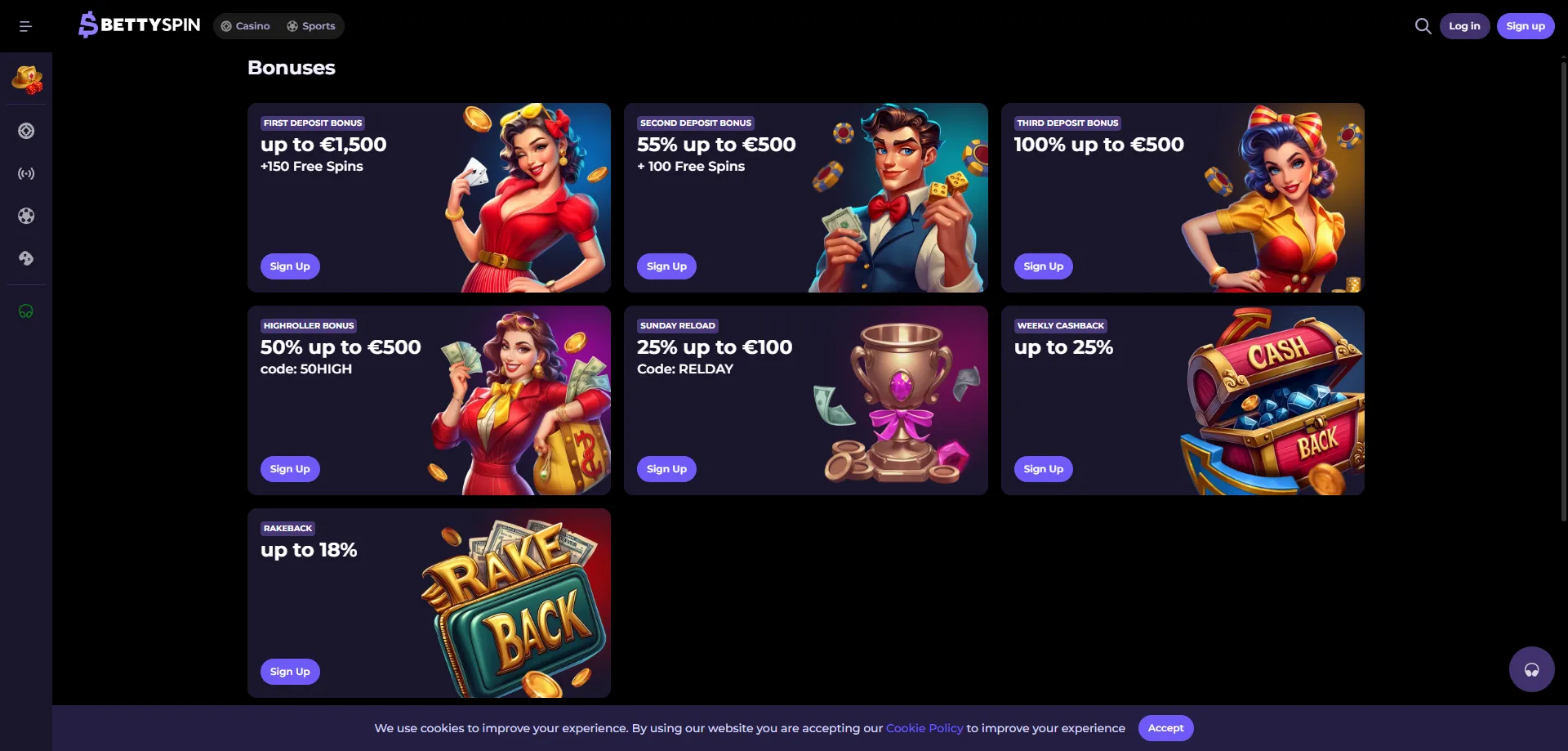 Promozioni settimanali e tornei su Betty Spin Casino Italia